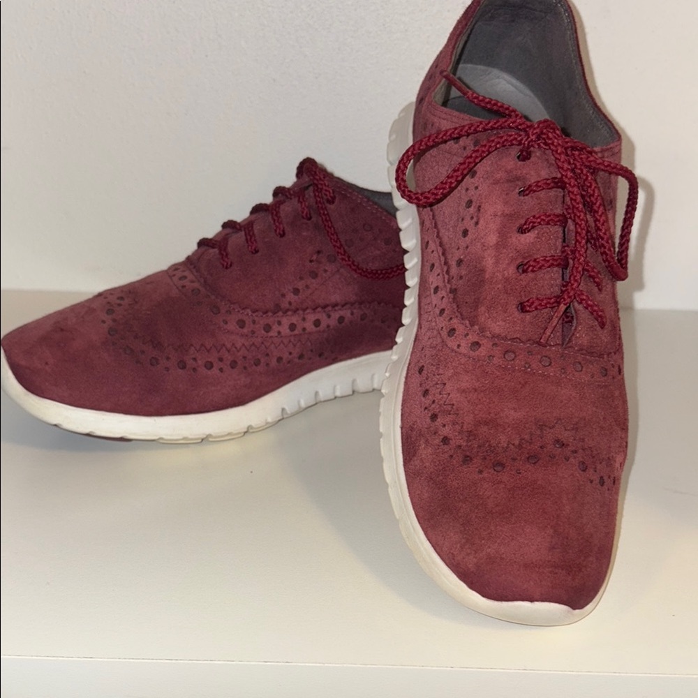 Cole Haan Zero Grand Oxfords with Suede Upper and Intricate Perforations